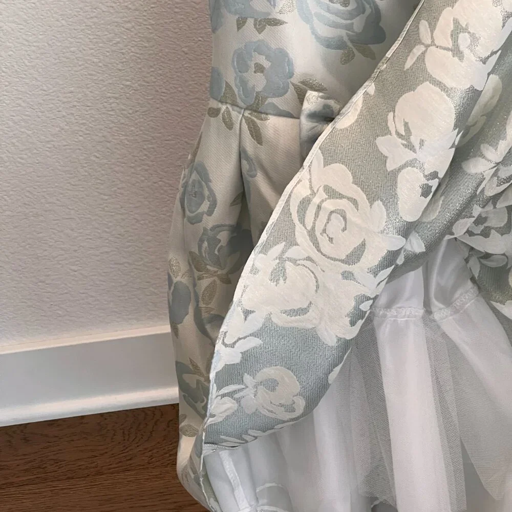 Sweet Kids Blue & Ivory Jacquard Floral Party Dress – NWT - Picture 8 of 10
